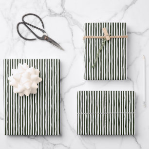 Dark Green & White Wonky Stripes Wrapping Paper Sheet