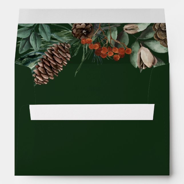 Dark Green Winter Greenery Wedding Invitations Envelope (Back (Bottom))