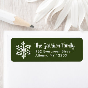 Dark Green Winter Snowflake Holiday Return Address Label