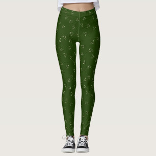 Dark Green Wispy Leaf Pattern Leggings