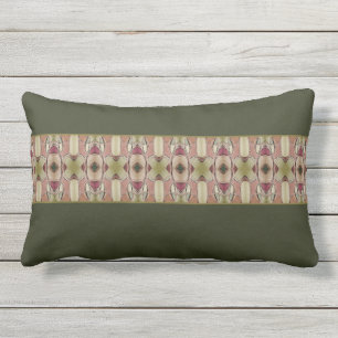 Dark Green With Beige and Burgundy Lumbar Cushion