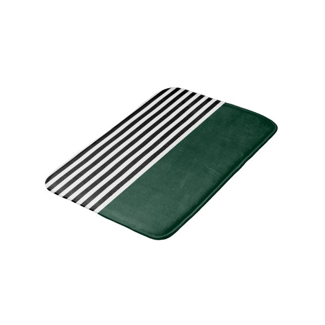 Dark Green With Black and White Stripes Bath Mat (Angled)