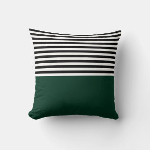 Dark Green With Black and White Stripes Cushion