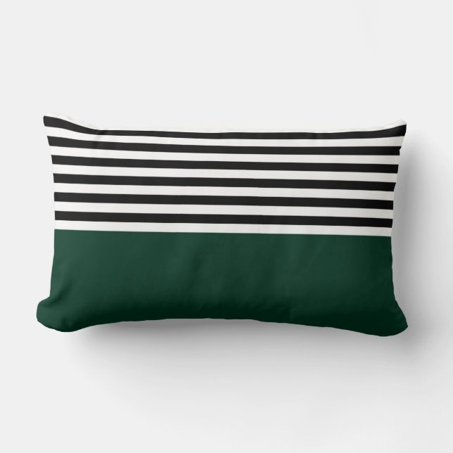 Dark Green With Black and White Stripes Lumbar Cushion (Front)