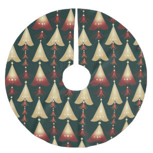 DARK GREEN WITH GOLD & RED CHRISTMAS TREES BRUSHED POLYESTER TREE SKIRT