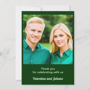 Dark Green With Photo Wedding Thank You Card