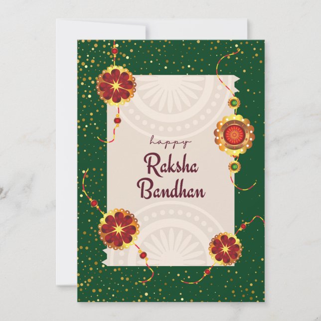 Dark green with raakhi’s & raksha bandhan  wishes thank you card (Front)