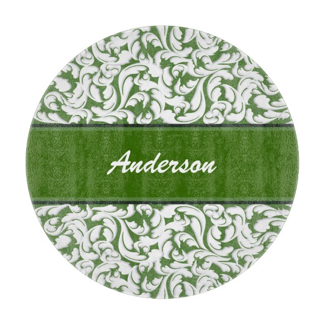 Dark Green with White Swirls Personalised Cutting Board (Front)