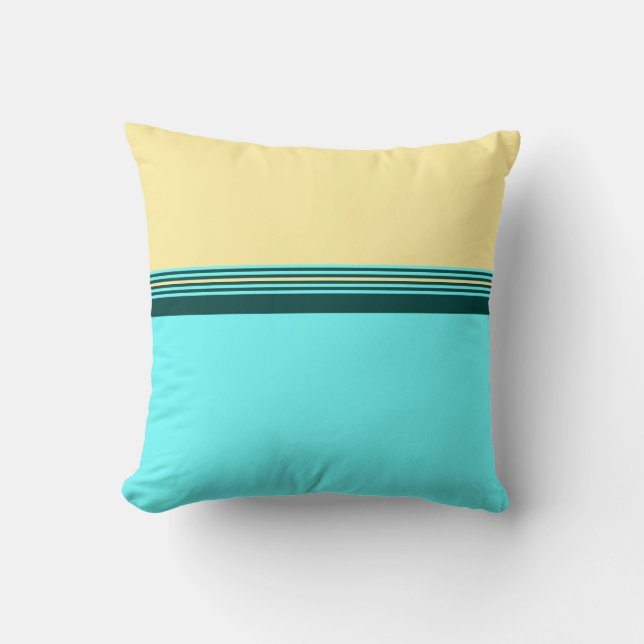 Dark Green Yellow Blue Stripes Cushion (Front)