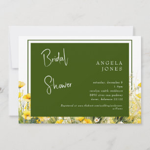 Dark Green Yellow Floral Bridal Shower  Invitation