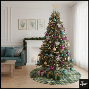Dark Green Yellow Vintage Plaid Tartan Brushed Polyester Tree Skirt