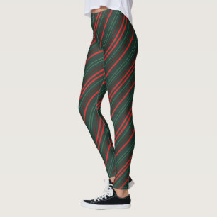 Dark Greens and Dark Reds Stripes Leggings