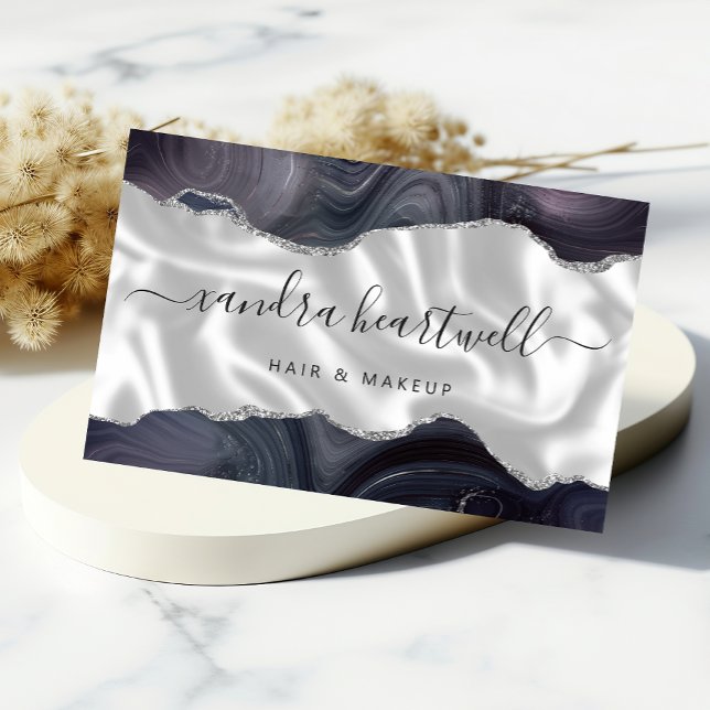 Dark Grey Agate Silver Glitter Luxury Business Card (Creator Uploaded)