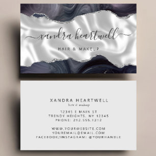 Dark Grey Agate Silver Glitter Luxury Stylist Business Card