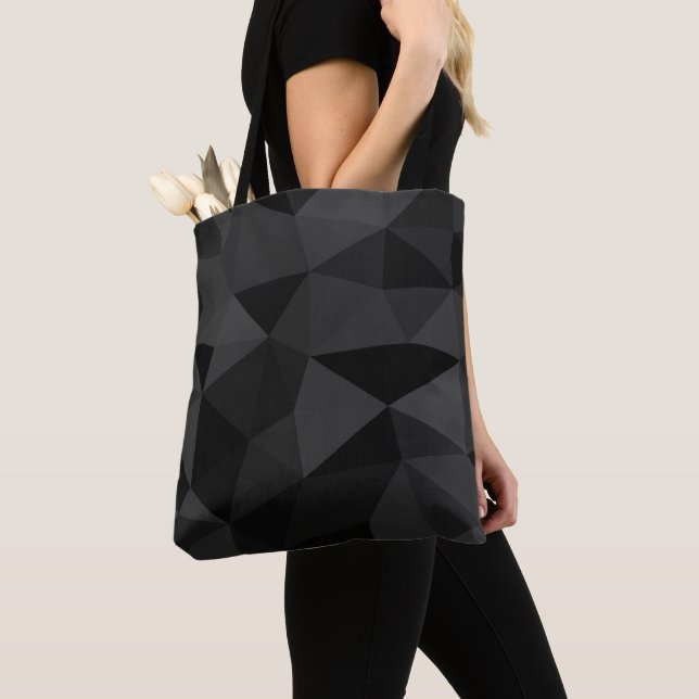 Dark grey and black geometric mesh pattern tote bag (Close Up)