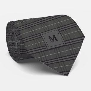 Dark Grey and Black Plaid Monogrammed Tie