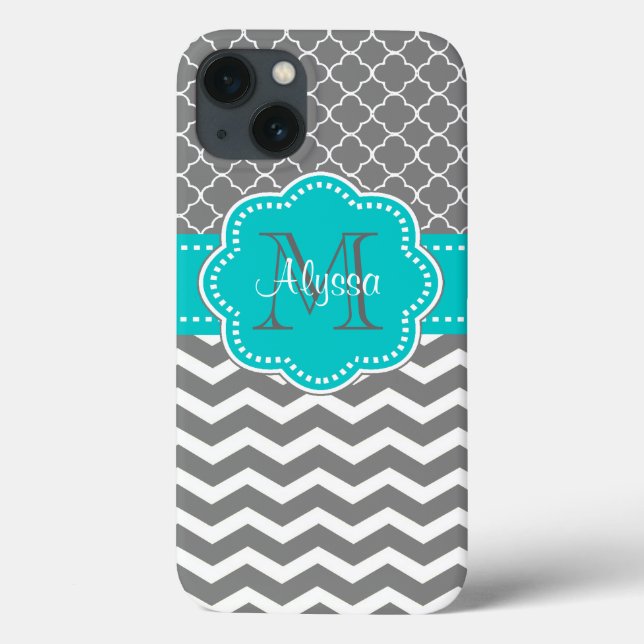 Dark Grey and Blue Chevron Personalised Case-Mate iPhone Case (Back)