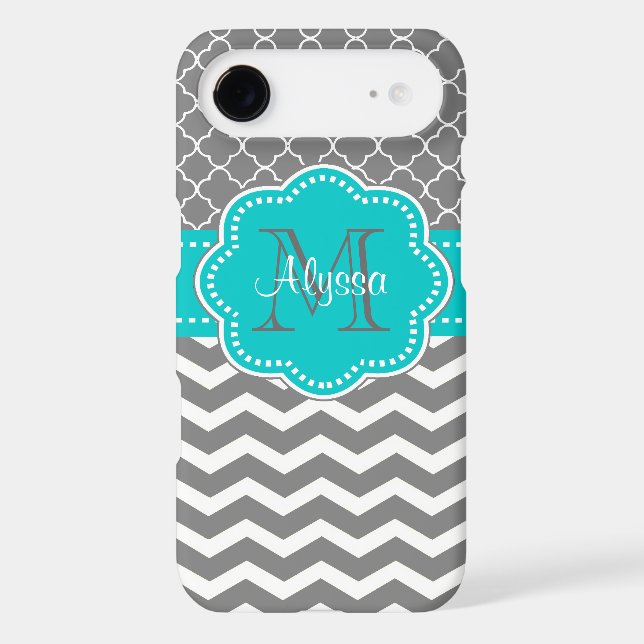 Dark Grey and Blue Chevron Personalised Case-Mate iPhone Case (Back)