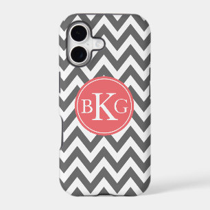 Dark Grey and Coral Chevron Custom Monogram