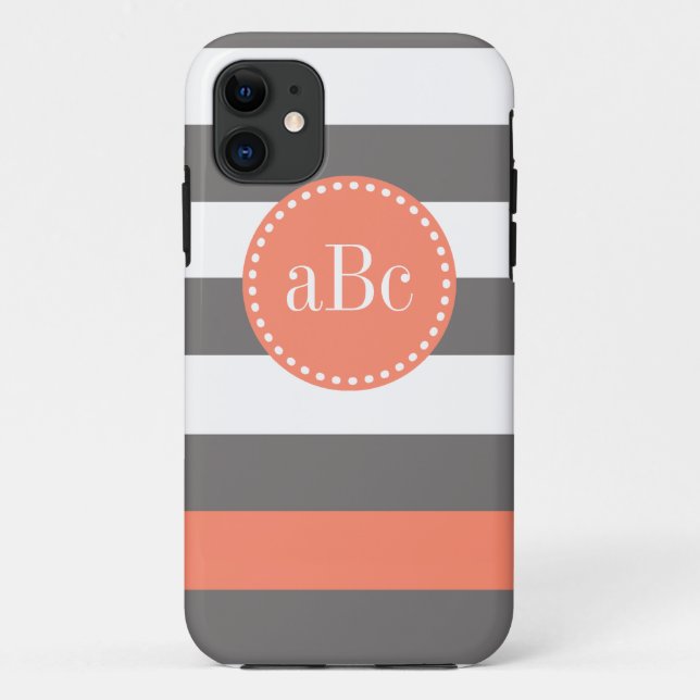 Dark Grey and Coral Monogram Case (Back)