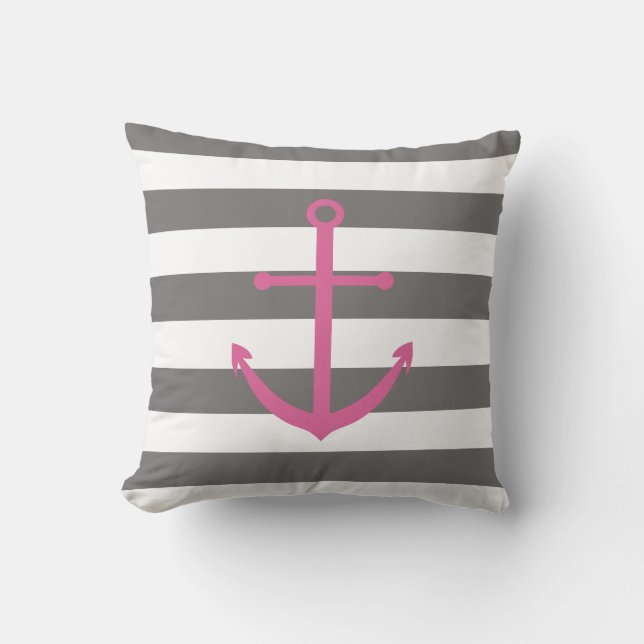 Dark Grey and Pink Anchor Pillow (Front)