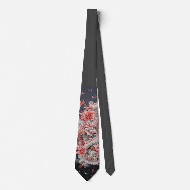 Dark Grey and Pink Asian Dragon Tie (Front)