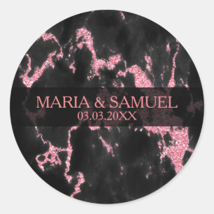 Dark Grey And Pink Glitter- Thank You Classic Round Sticker