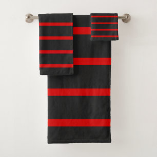 Dark Grey and Red Stripes Bath Towel Set
