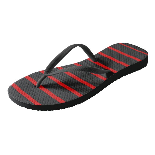 Dark Grey and Red Stripes Thongs (Angled)