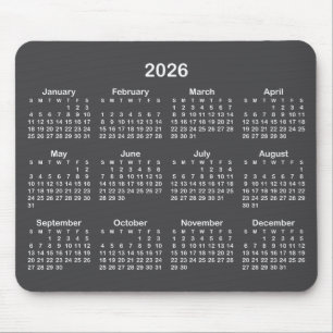 Dark Grey and White 2026 Calendar Mouse Pad