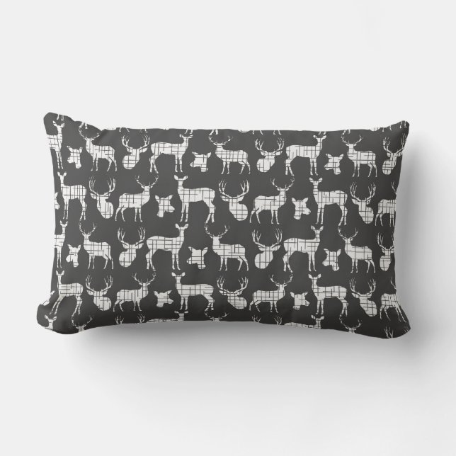 Dark Grey and White Deer Throw Pillow (Front)