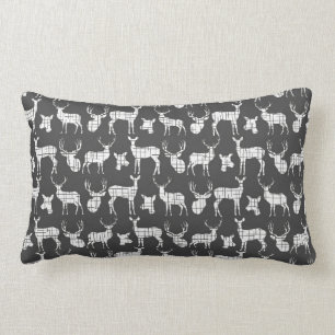 Dark Grey and White Deer Throw Pillow
