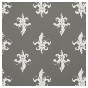 Dark Grey and White Fleur De Lis Pattern Fabric