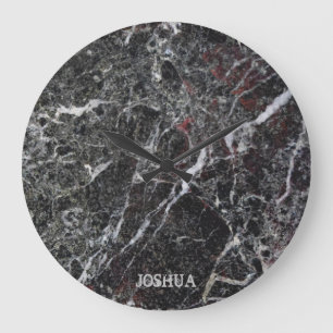 Dark Grey And White Marble Stone Monogram Large Clock