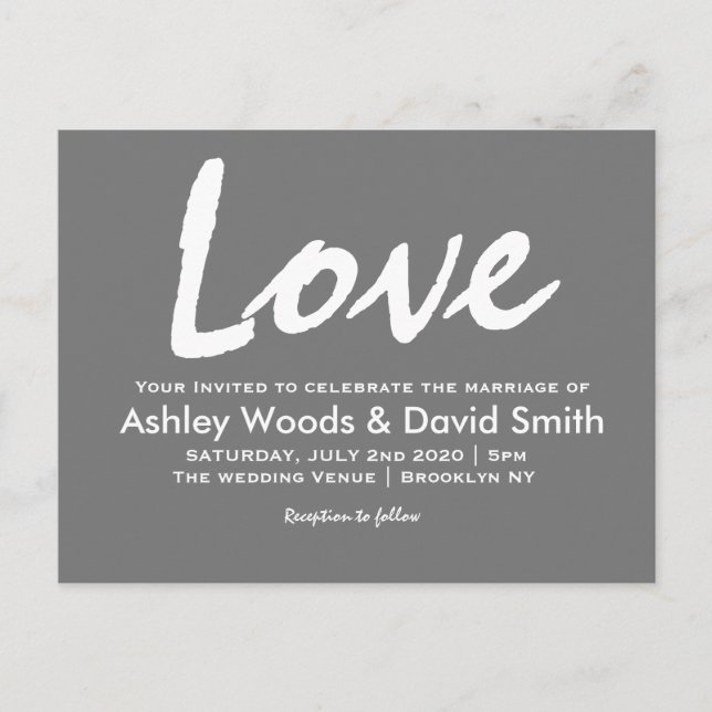Dark Grey and White Modern Script Invitation Postcard (Front)