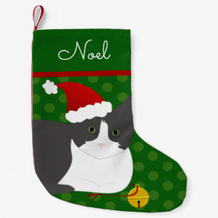 Dark Grey And White Santa Cat Personalised Small Christmas Stocking