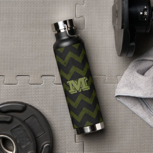 Dark grey army green vintage chevron Monogram Water Bottle