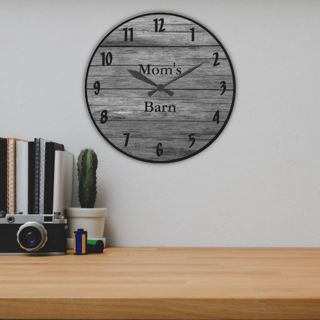 Dark Grey Barnwood Styled Customisable Rustic Look Large Clock (Creator Uploaded)