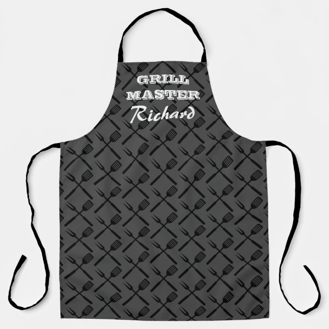 Dark grey BBQ apron for grill master chef cook men (Front)