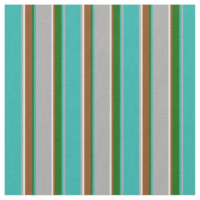 Dark Grey, Bisque, Brown & Green Lines Fabric (Close Up)