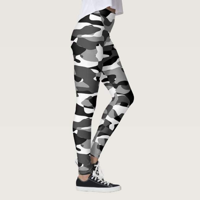 Dark Grey Black And White Camouflage Pattern Leggings (Right)