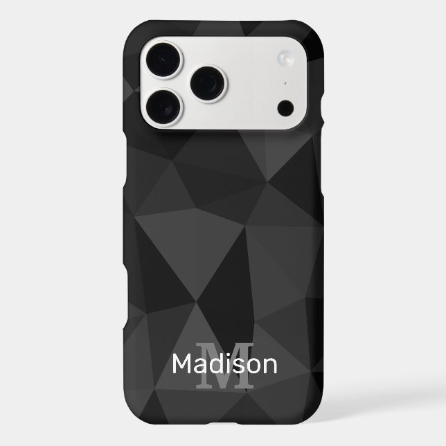 Dark grey black geometric mesh pattern Monogram (Back)