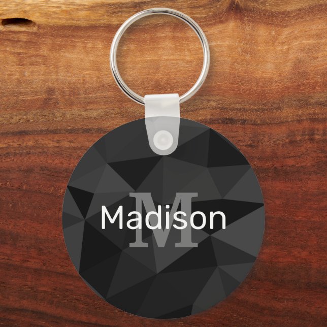 Dark grey black geometric mesh pattern Monogram Key Ring (Front)
