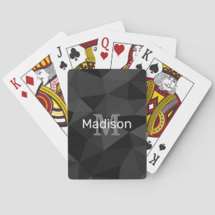 Dark grey black geometric mesh pattern Monogram Playing Cards