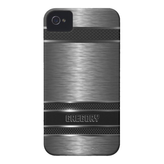 Dark Grey & Black Metallic Brushed Aluminium Look Case-Mate iPhone Case (Back)