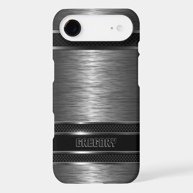 Dark Grey & Black Metallic Brushed Aluminium Look Case-Mate iPhone Case (Back)