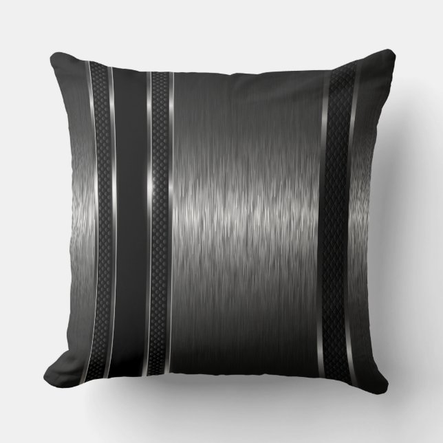 Dark Grey & Black Metallic Brushed Aluminium Look Cushion (Front)