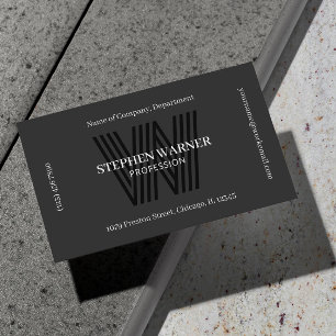 Dark Grey Black Typography Monogram One Sided Business Card