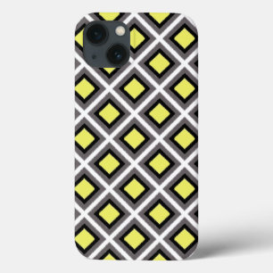 Dark Grey, Black, Yellow Ikat Diamonds by STaylor iPhone 13 Case