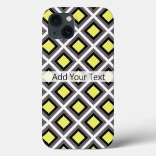 Dark Grey, Black, Yellow Ikat Diamonds by STaylor iPhone 13 Case